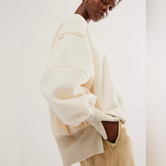 Free People Cozy Camden Cream white fuzzy sherpa sweater NWT - Picture 2 of 5